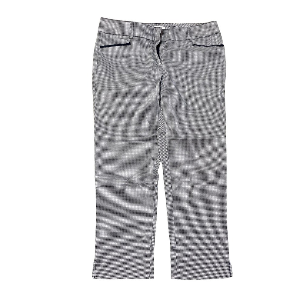 New York & Company Women's 6 Blue Pindot Ankle Pants Cotton Blend